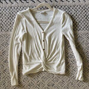 Women's Hippie Rose X-Small Ivory V-neck Button up Top